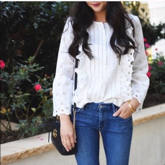 J. Crew Ivory White Daisy Floral Eyelet Blouse - Picture 3 of 7